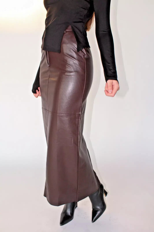 brown long brown leather maxi skirt