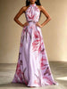 Women's floral halter maxi dress with open back