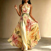 Women's floral halter maxi dress with open back