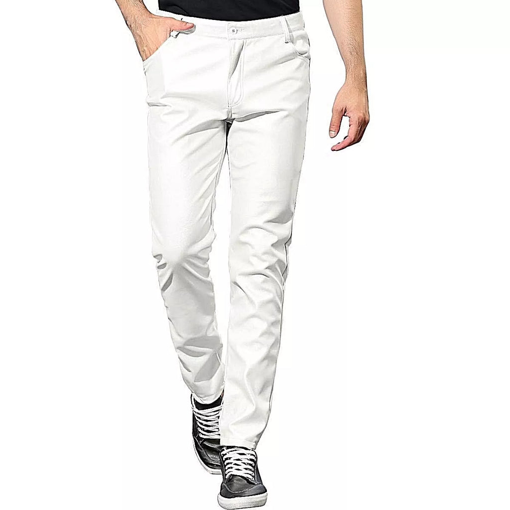 mens white leather pants trousers