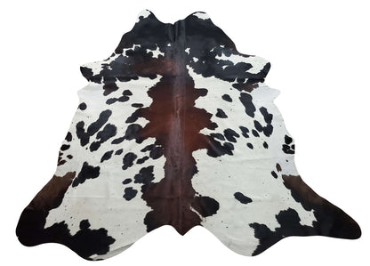Large Cowhide Rug Spotted Black Brown White 7.7ft x 7ft