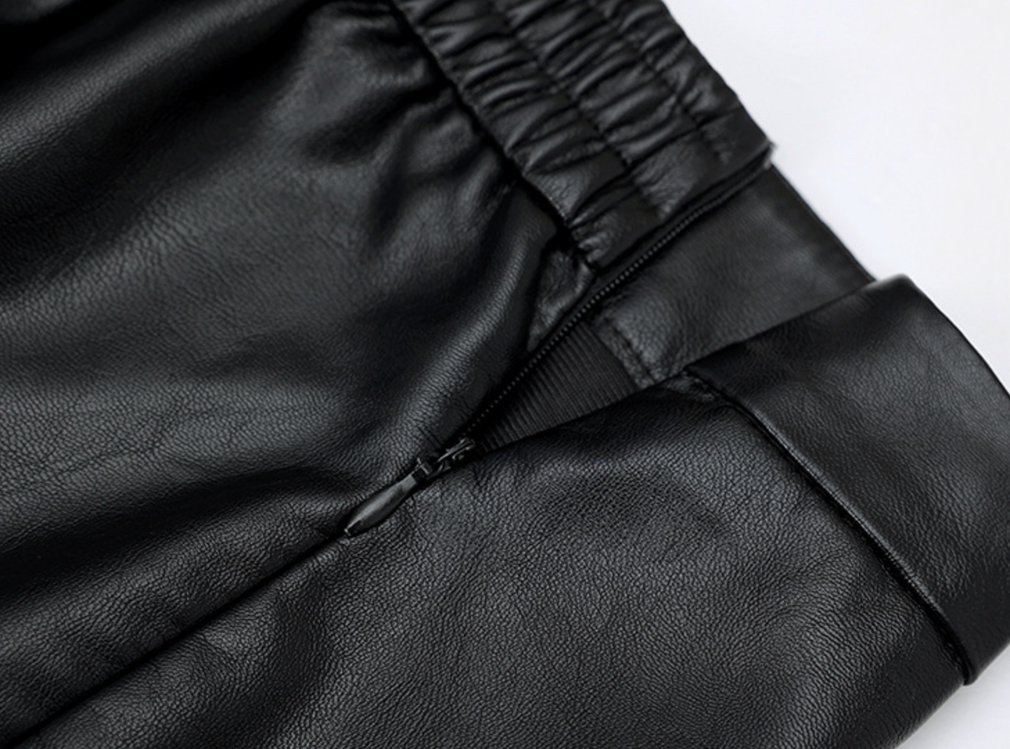 Black PU Leather Midi Skirt With Front Slit High Waist