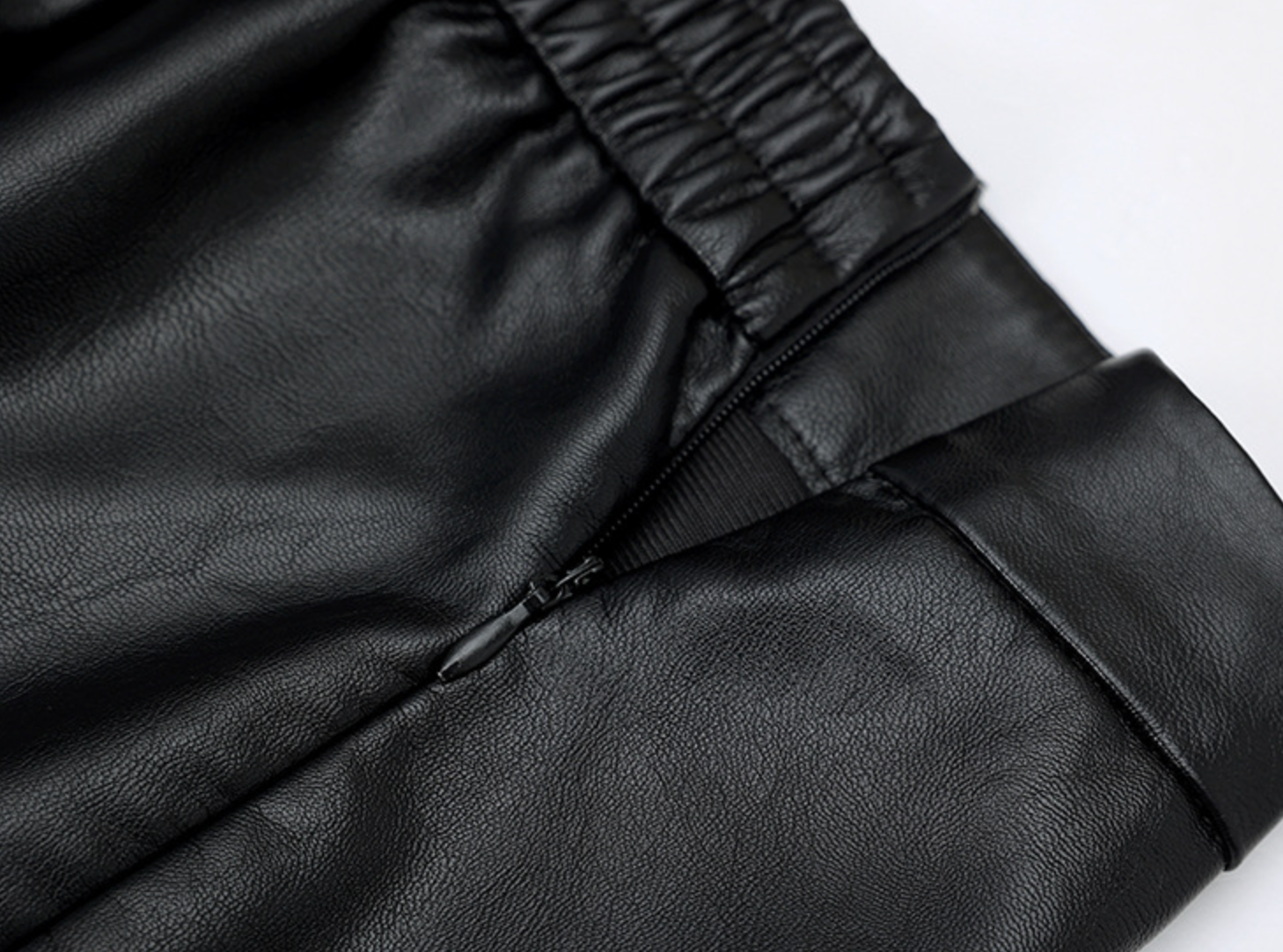 Black PU Leather Midi Skirt With Front Slit High Waist