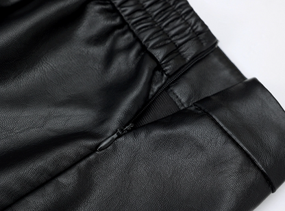 Black PU Leather Midi Skirt With Front Slit High Waist