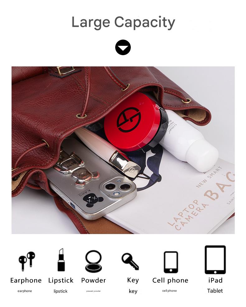 Retro cowhide leather backpack for women