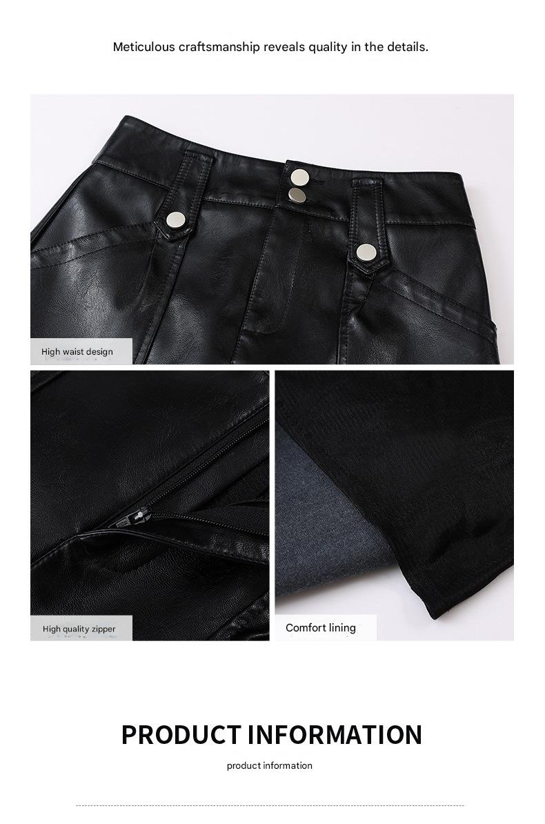 Women High Waist Faux Leather Mini Skirt With Pockets