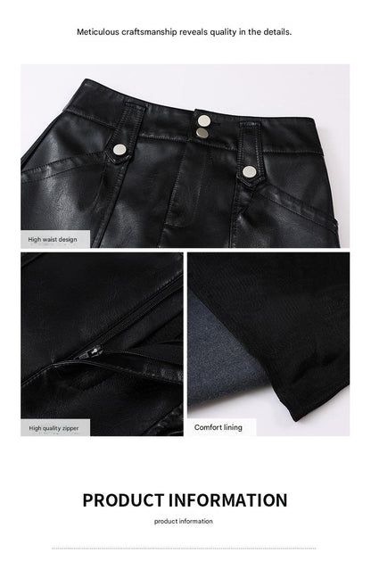 Women High Waist Faux Leather Mini Skirt With Pockets