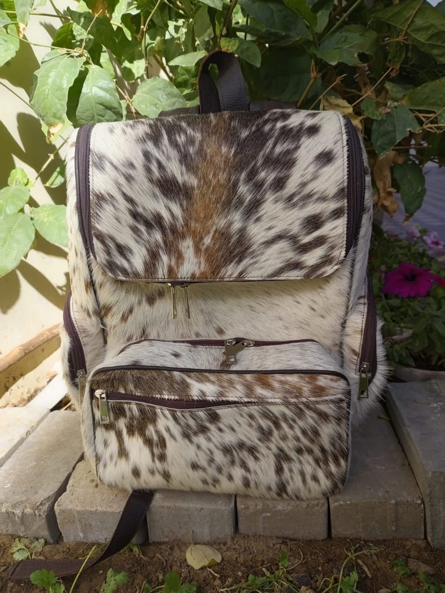Speckled Cowhide Travel Backpack Hair On Leather Bag