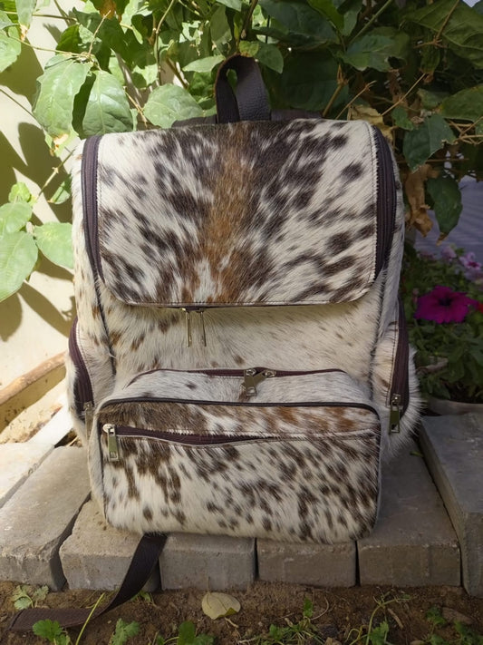 Speckled Cowhide Travel Backpack Hair On Leather Bag