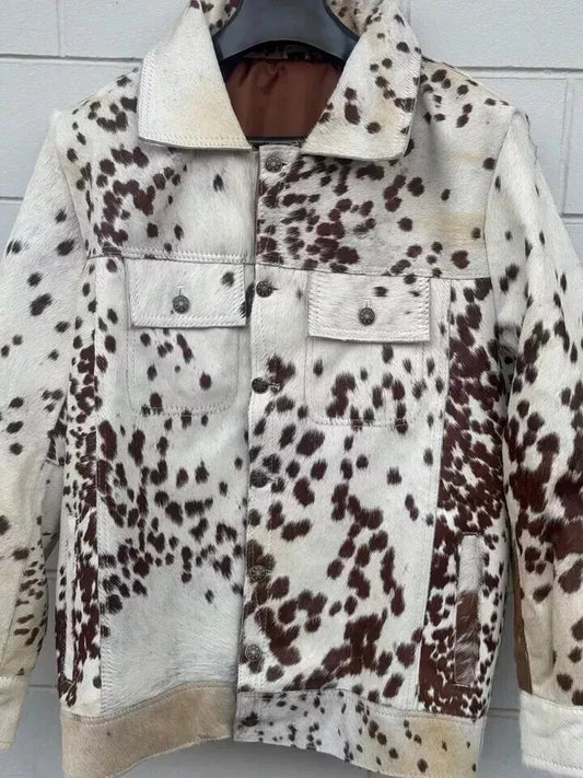 Speckled cowhide leather jacket coat