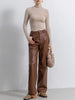 Women's High Rise Brown Wide Leg Leather Pants