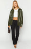 Olive Green Faux Leather Jacket Women Relaxed Zip Front