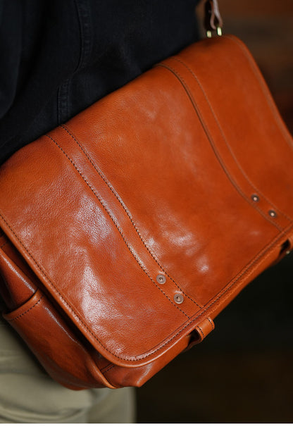 Vintage Full-Grain Cowhide Business Satchel for Men