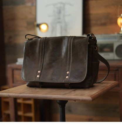 Vintage Full-Grain Cowhide Business Satchel for Men