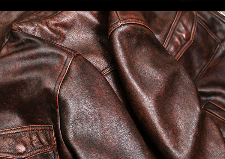 Distressed brown moto leather jacket vintage biker