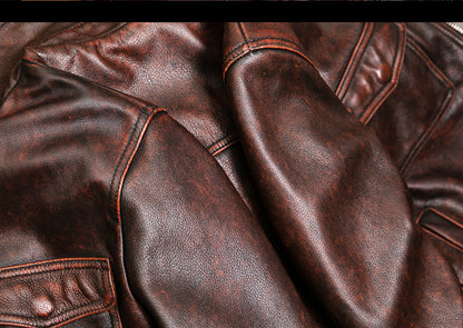 Distressed brown moto leather jacket vintage biker