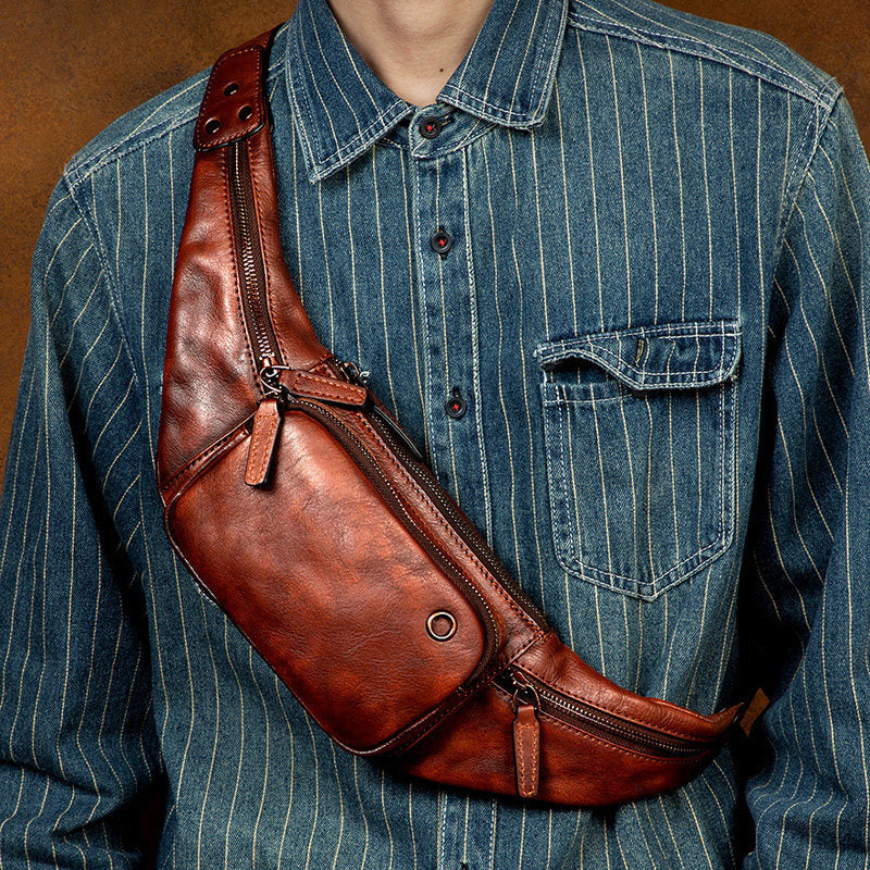 Retro Vegetable Genuine Leather Chest Bag