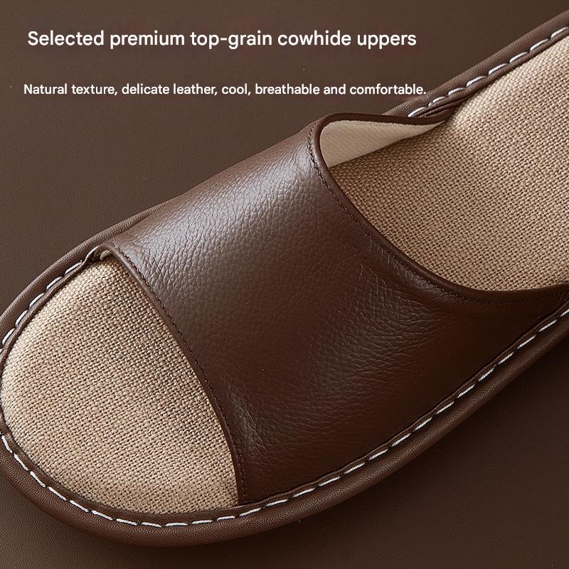 Leather Slippers for Women Linen Footbed Indoor Non Slip Summer Slides