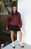 Women's Burgundy Oversized Leather Jacket Loose Fit Zip Bomber