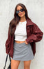 Women's Burgundy Oversized Leather Jacket Loose Fit Zip Bomber