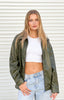 Olive Green Faux Leather Jacket Women Relaxed Zip Front
