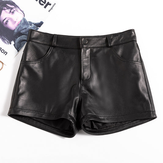 Women High Rise Leather Shorts Slimming Straight Leg Fit