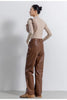 Women's High Rise Brown Wide Leg Leather Pants