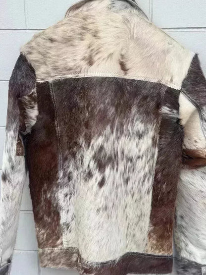 Cowhide leather jacket men hair on coat