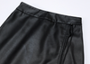 Black PU Leather Midi Skirt With Front Slit High Waist