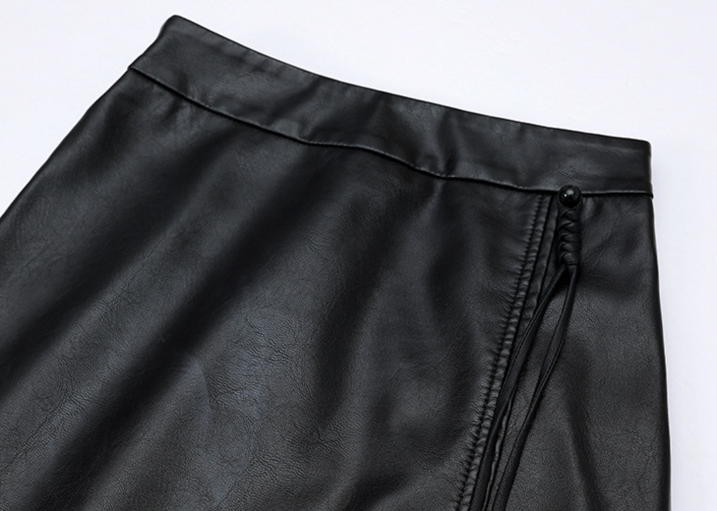 Black PU Leather Midi Skirt With Front Slit High Waist
