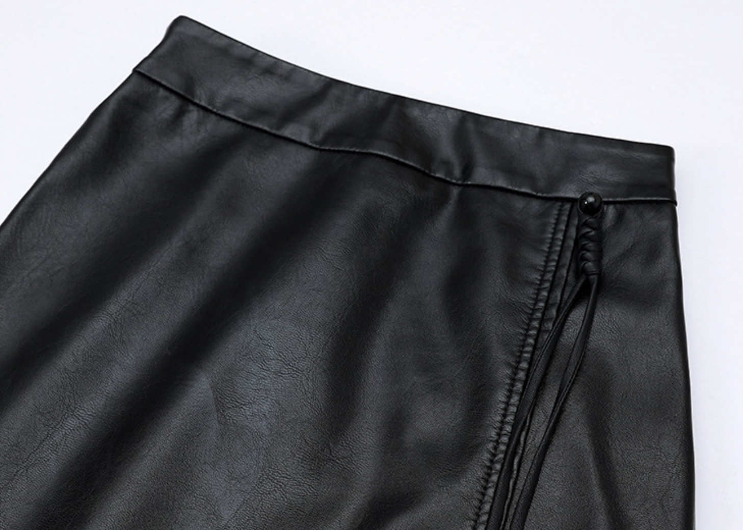Black PU Leather Midi Skirt With Front Slit High Waist