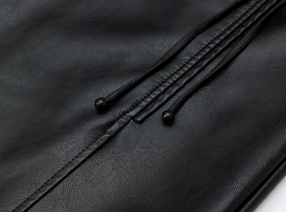 Black PU Leather Midi Skirt With Front Slit High Waist