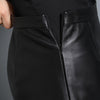 High Waisted Women's Black Sheepskin Leather Midi Skirt with Slit