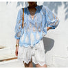 Summer Tops Women Blue Lace Beach Blouse