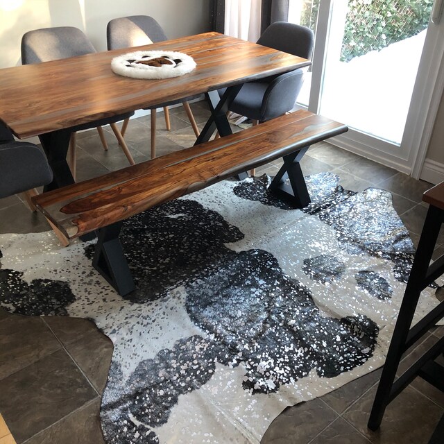 Metallic cowhide rugs for rustic living room